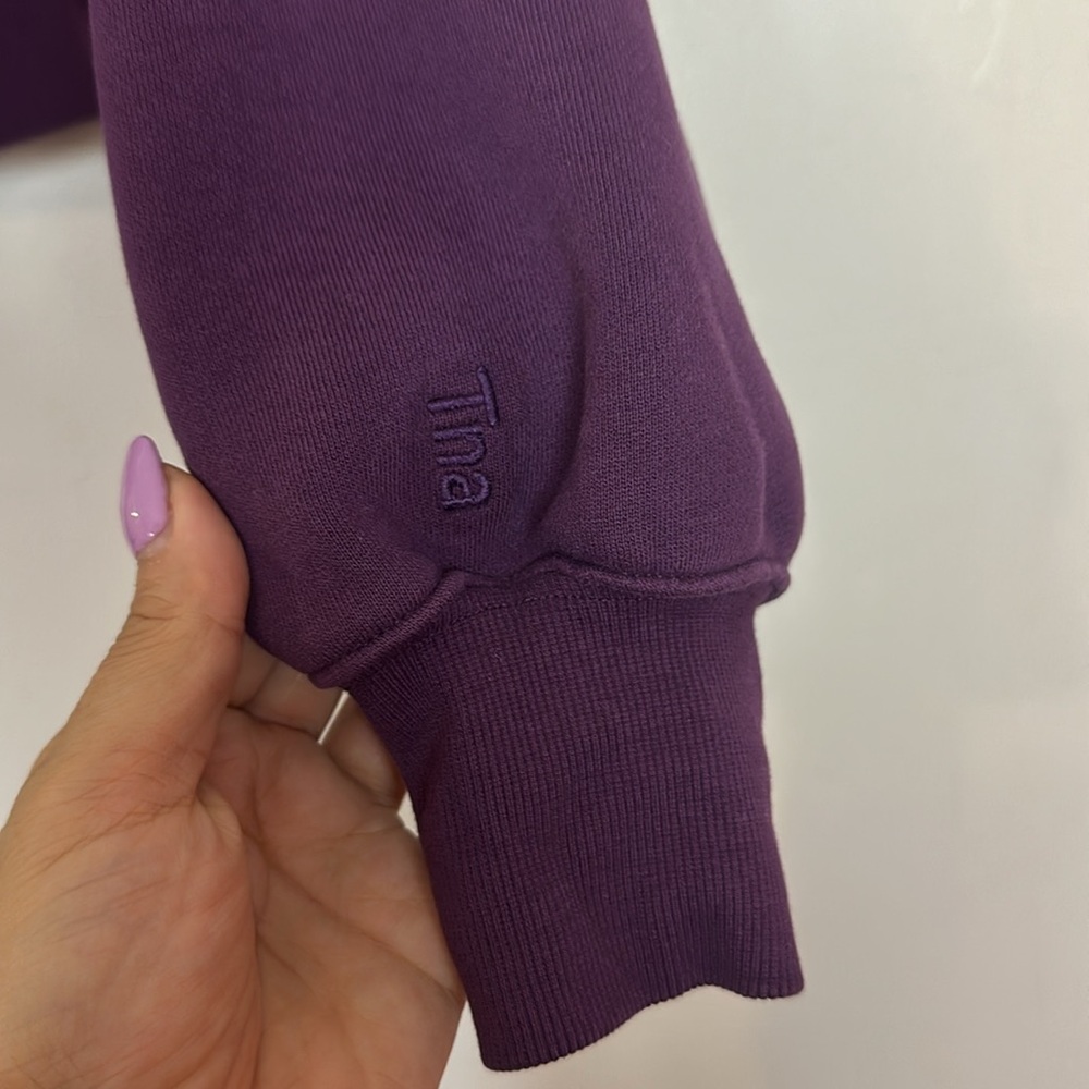 Aritzia TNA Cozy AF Fleece Perfect Shrunken Cropped Hoodie in Plum Purple - Picture 5 of 12